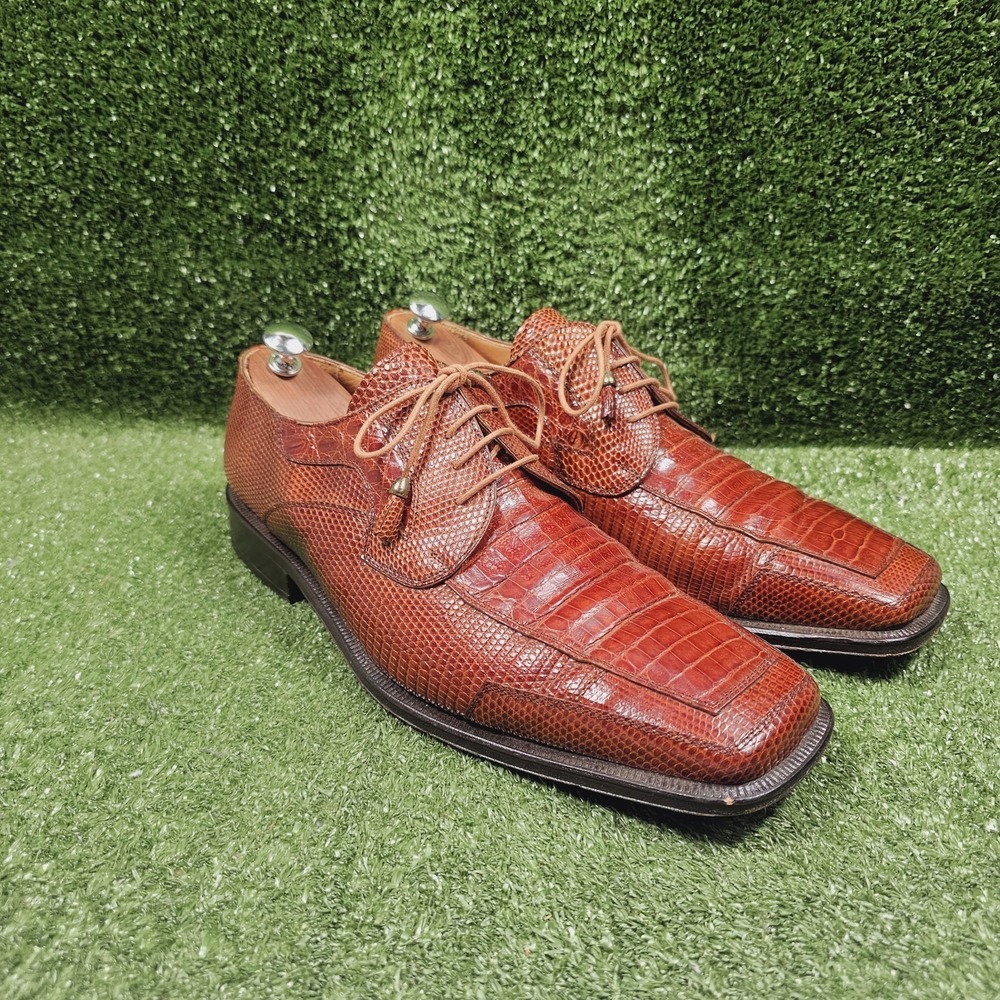 David Eden Genuine Crocodile Square Toe Brown Leather Oxford Shoes Mens 13